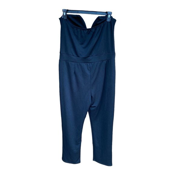 TOTO Collection Black Bandeau Jumpsuit Romper Plus Size 3X Tapered Leg Elegant - Picture 2 of 11